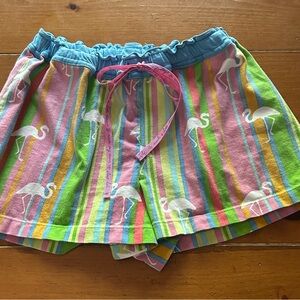 HUE Striped Flamingo Print Fabric Tie Waist PJ Shorts - Size S
